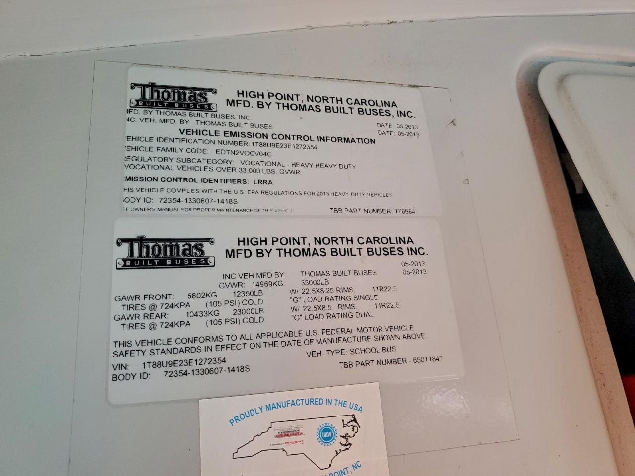 2014 Thomas Saf-T-Liner Efx - School Bus VIN: 1T88U9E23E1272354 Lot: 92332415