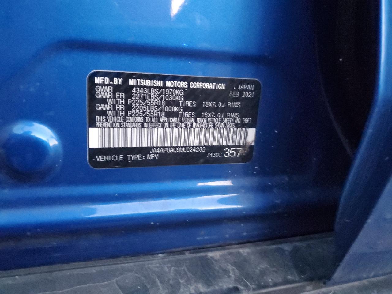 2021 Mitsubishi Outlander Sport Es VIN: JA4APUAU9MU024282 Lot: 91029135