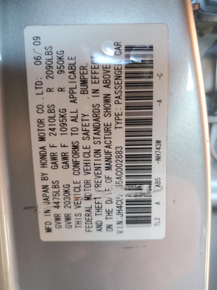 2010 Acura Tsx VIN: JH4CU2F65AC002883 Lot: 91136185