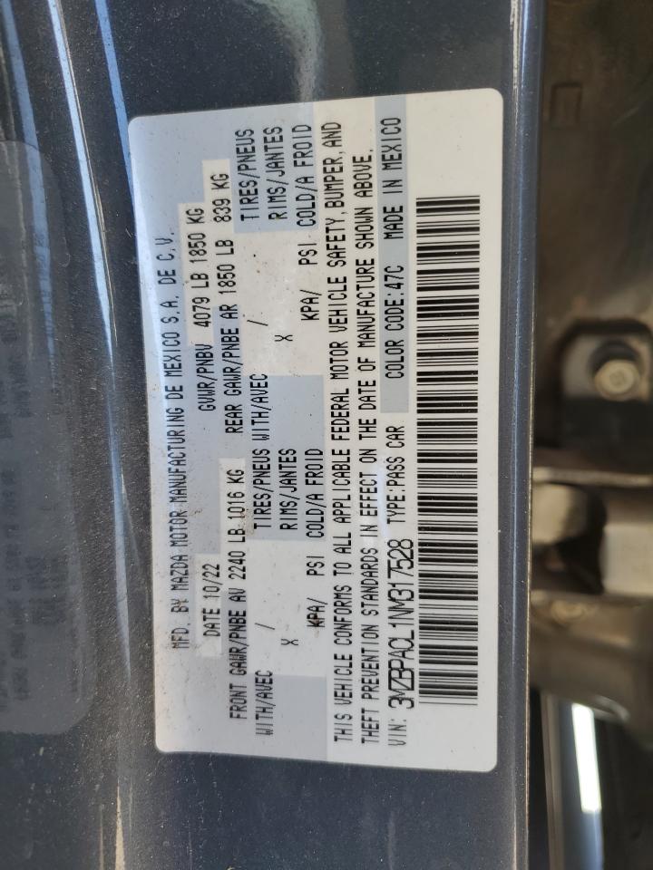 2022 Mazda 3 Preferred VIN: 3MZBPACL1NM317528 Lot: 90677915
