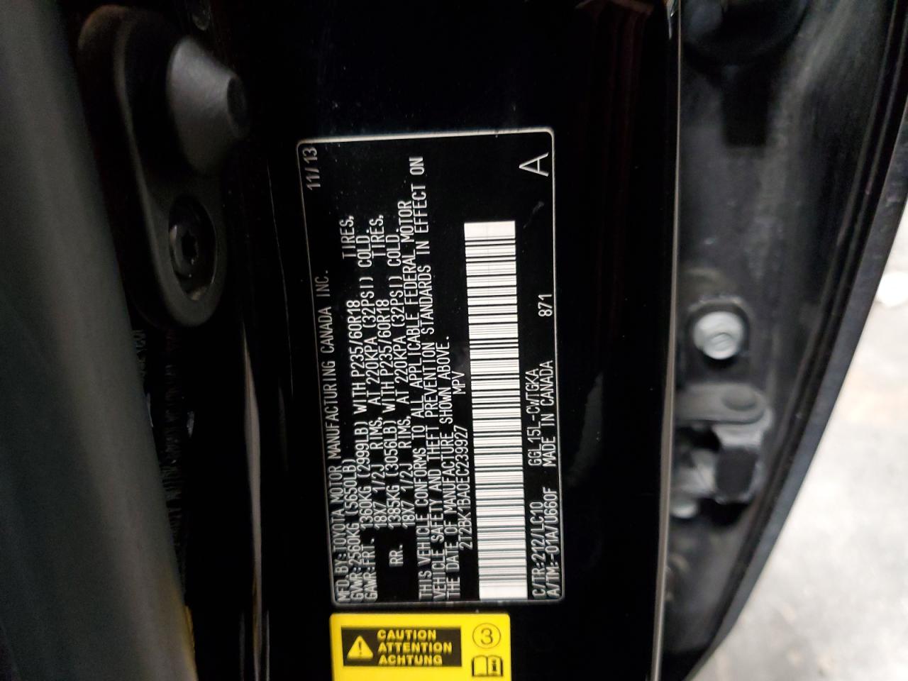 2014 Lexus Rx 350 Base VIN: 2T2BK1BA0EC239927 Lot: 91328865