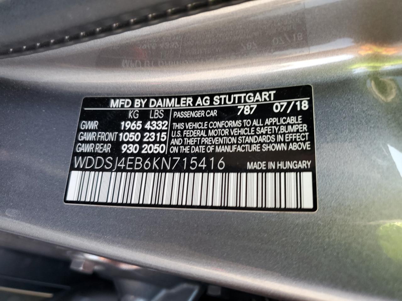 2019 Mercedes-Benz Cla 250 VIN: WDDSJ4EB6KN715416 Lot: 91297395