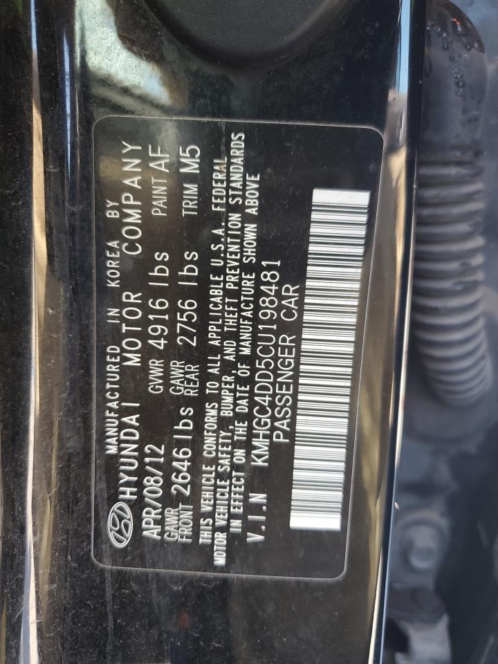 2012 Hyundai Genesis 3.8L VIN: KMHGC4DD5CU198481 Lot: 92412955
