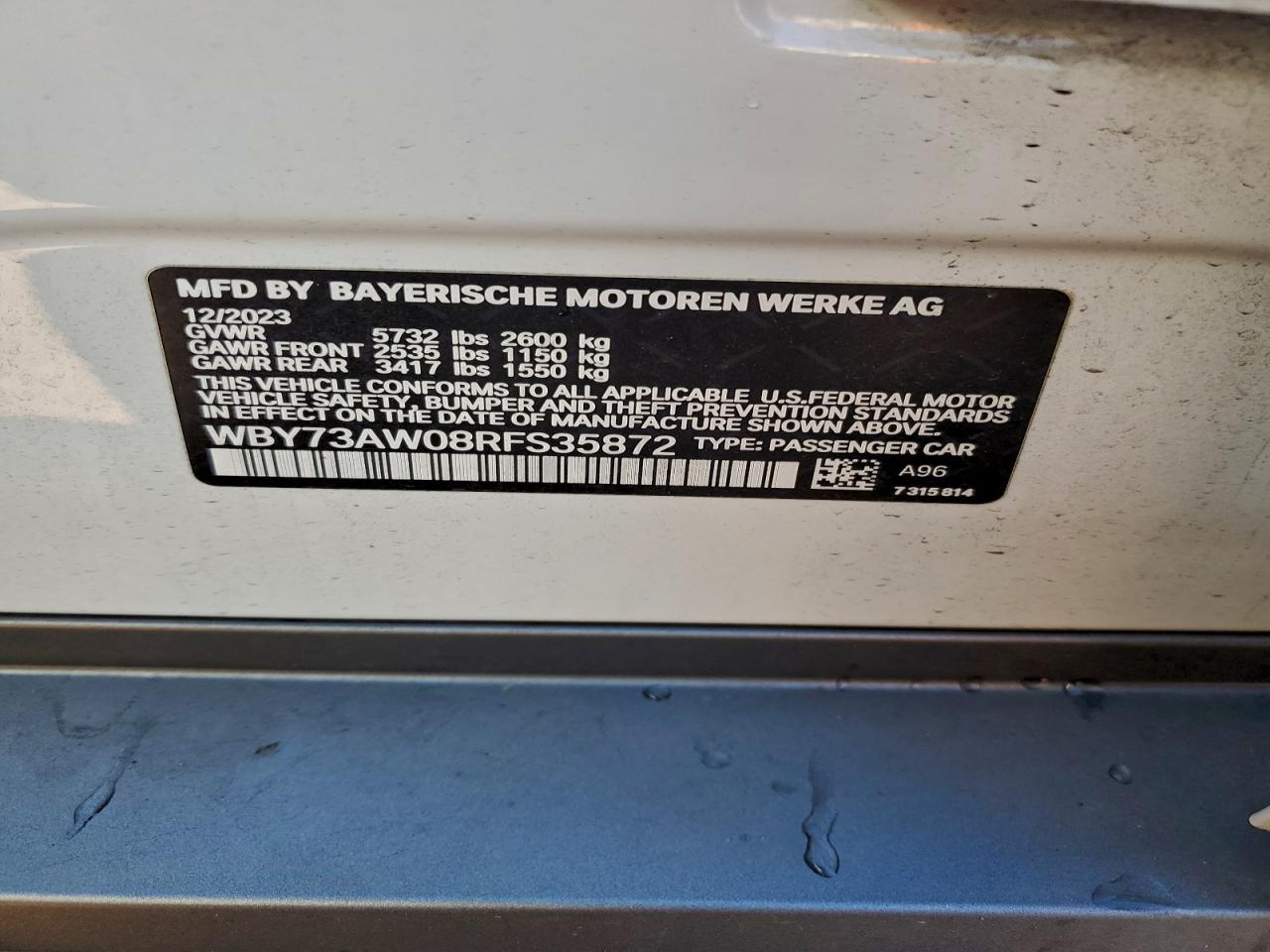 2024 BMW I4 Edrive 40 VIN: WBY73AW08RFS35872 Lot: 94292775