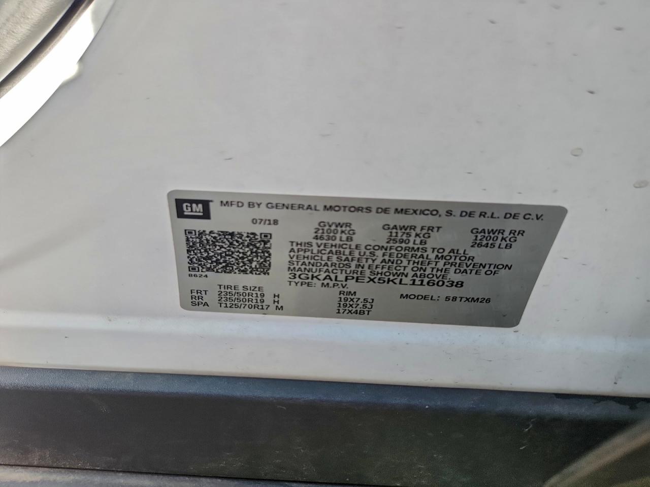 2019 GMC Terrain Slt VIN: 3GKALPEX5KL116038 Lot: 94633405