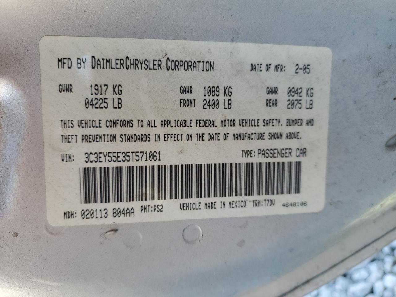 2005 Chrysler Pt Cruiser Touring VIN: 3C3EY55E35T571061 Lot: 92917905