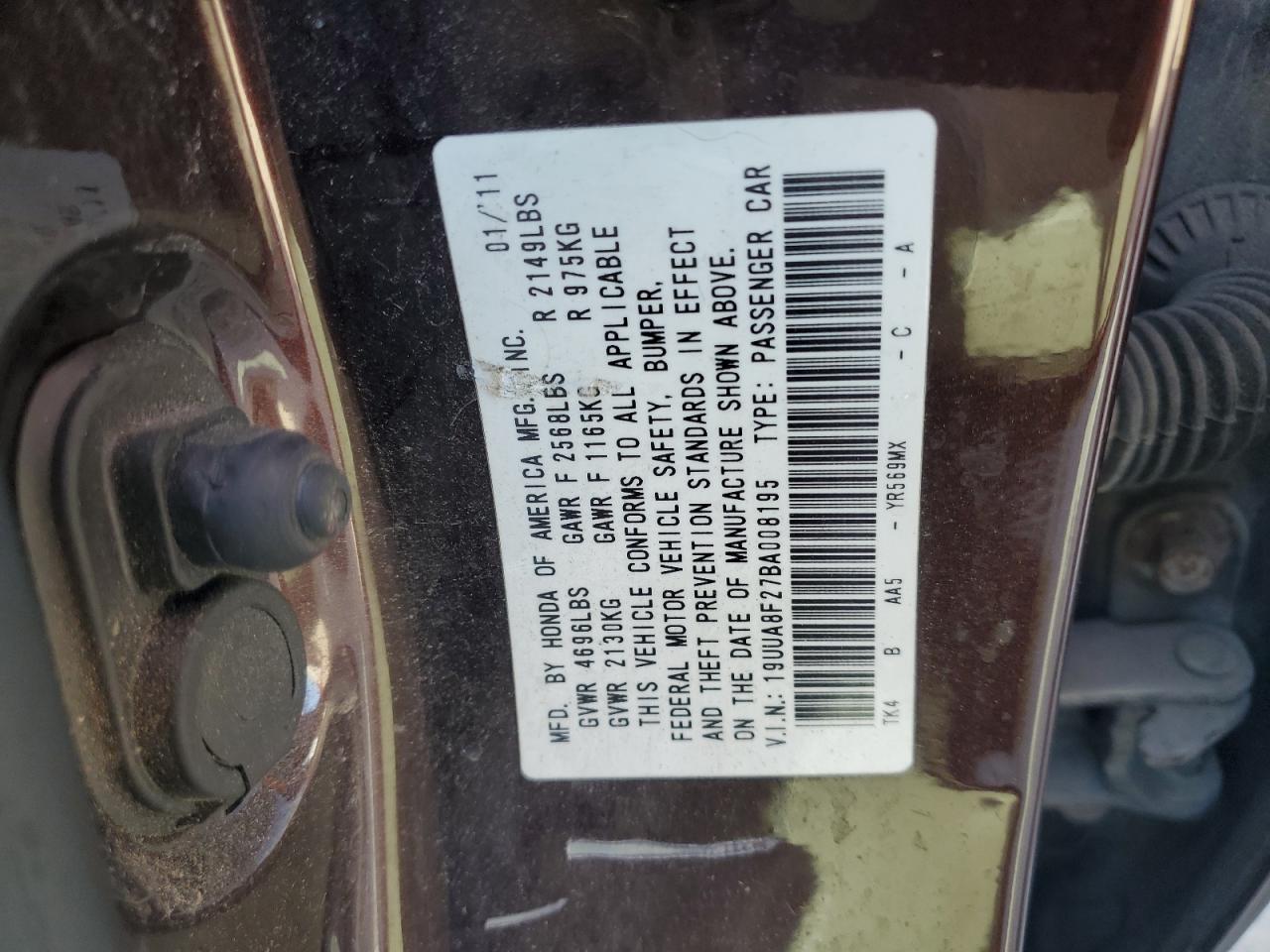 2011 Acura Tl VIN: 19UUA8F27BA008195 Lot: 92077245