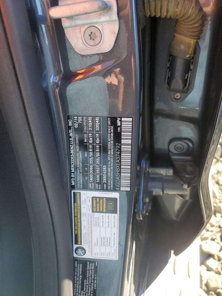 2014 Mercedes-Benz Ml 350 4Matic VIN: 4JGDA5HBXEA374792 Lot: 90837775