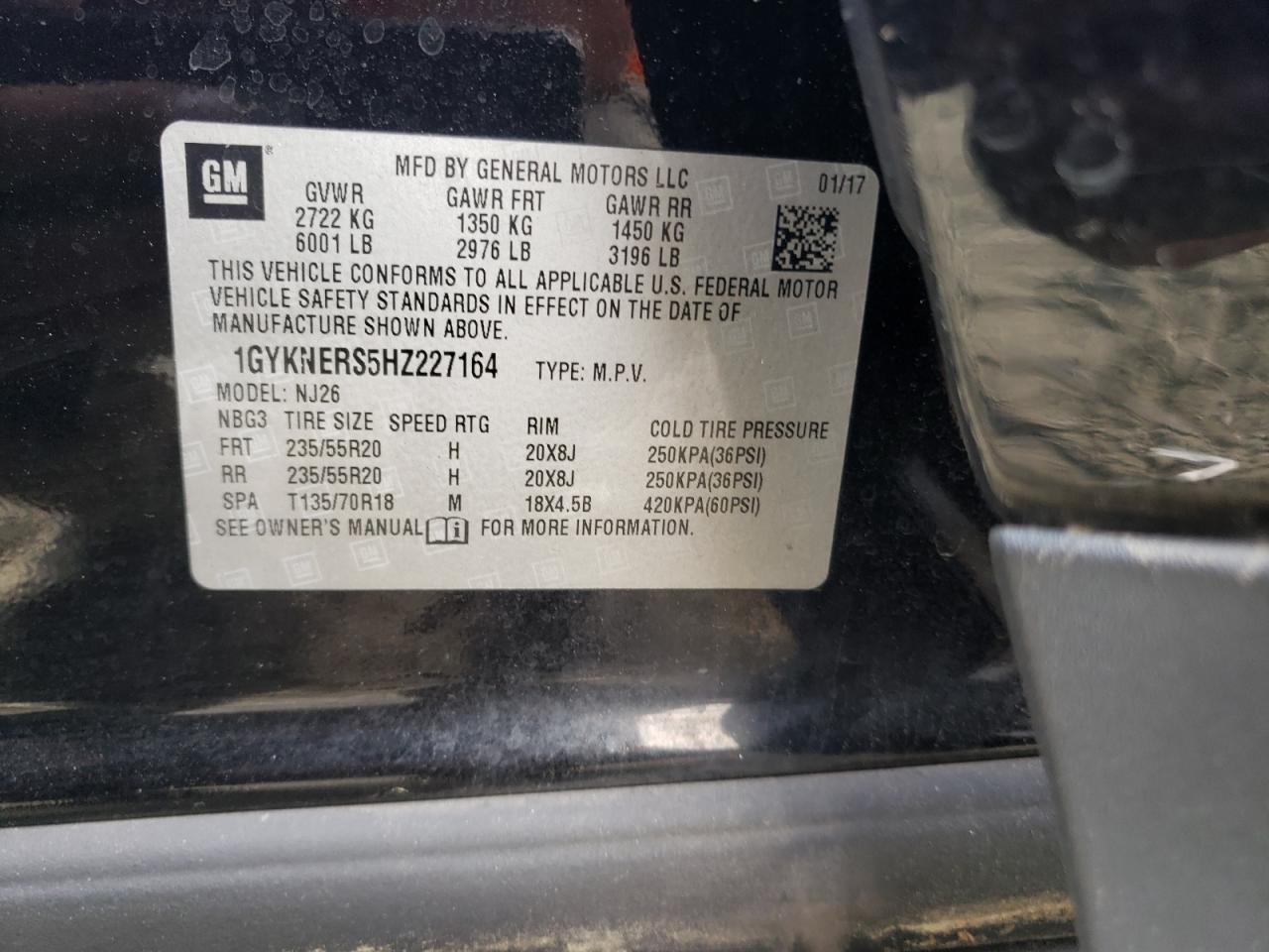 2017 Cadillac Xt5 Premium Luxury VIN: 1GYKNERS5HZ227164 Lot: 93198285