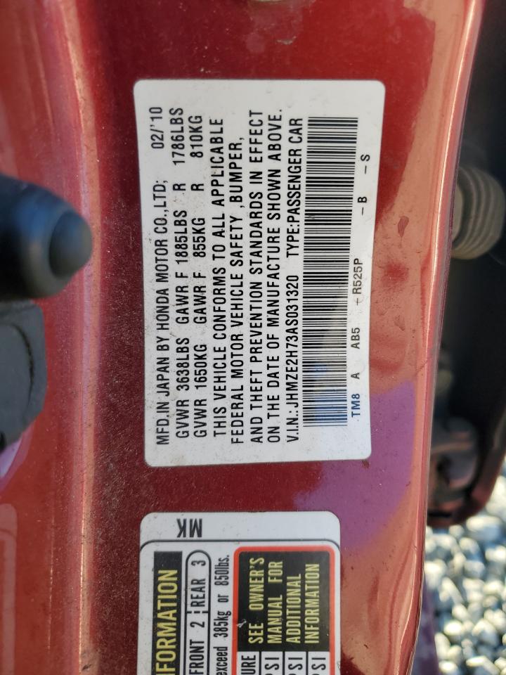 2010 Honda Insight Ex VIN: JHMZE2H73AS031320 Lot: 92642265