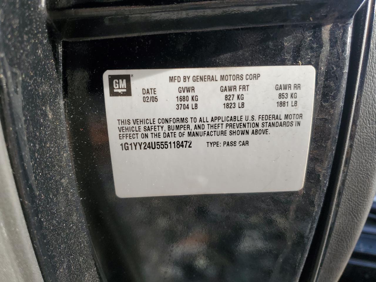 2005 Chevrolet Corvette VIN: 1G1YY24U555118472 Lot: 91842565