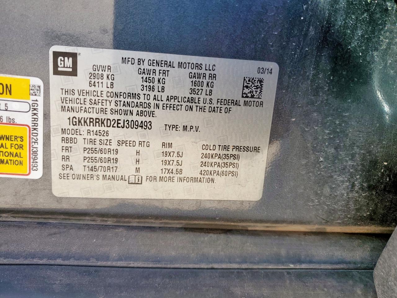 2014 GMC Acadia Slt-1 VIN: 1GKKRRKD2EJ309493 Lot: 92280165