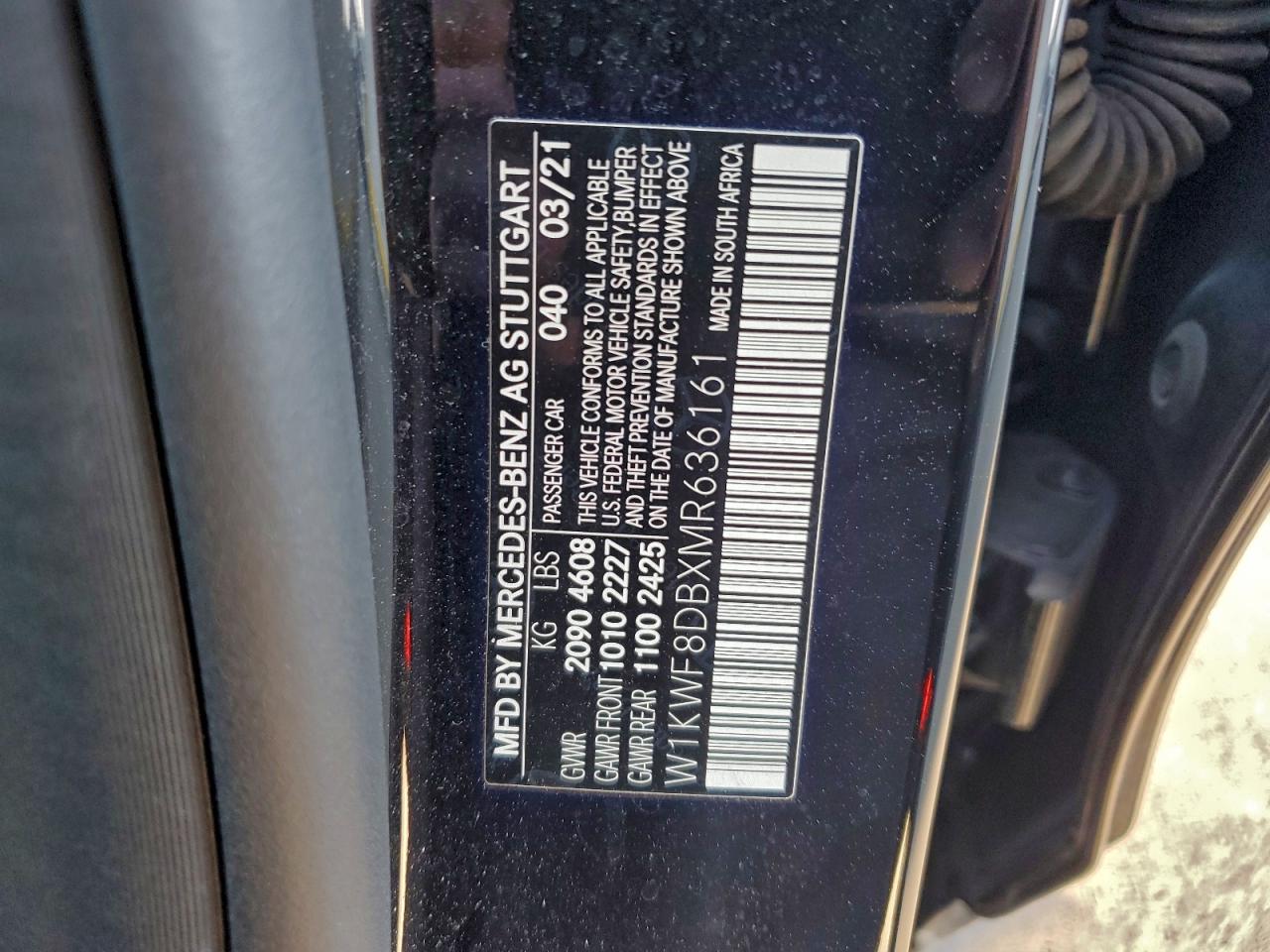 2021 Mercedes-Benz C 300 VIN: W1KWF8DBXMR636161 Lot: 94533275