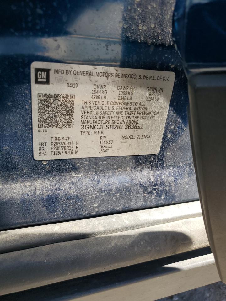 2019 Chevrolet Trax 1Lt VIN: 3GNCJLSB2KL363651 Lot: 91427055