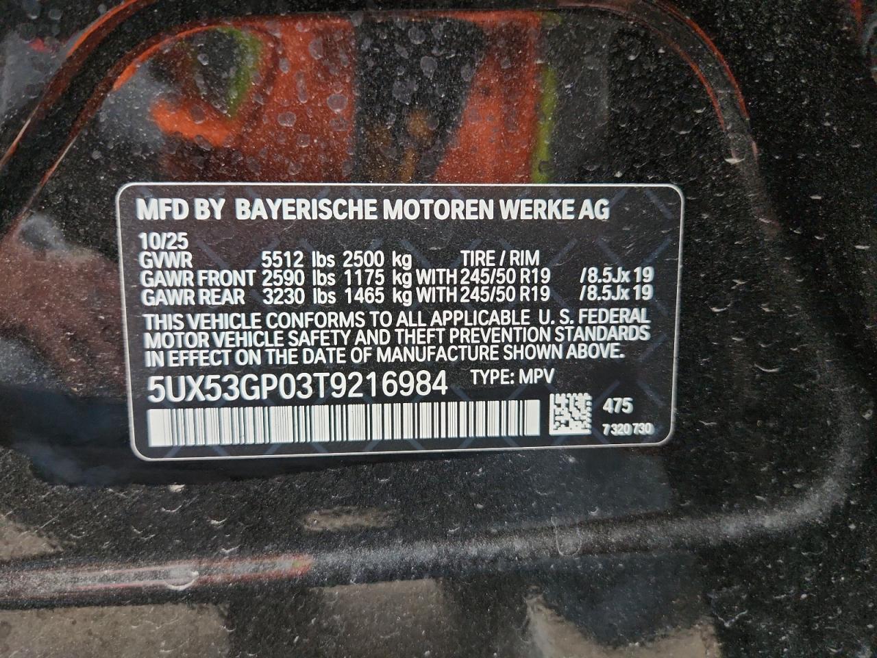 2026 BMW X3 30 xDrive VIN: 5UX53GP03T9216984 Lot: 93706655