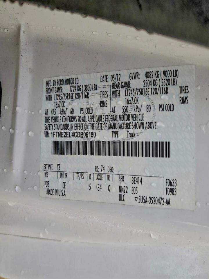 2012 Ford Econoline Utility / Service Van VIN: 1FTNE2EL4CDB06180 Lot: 93694985