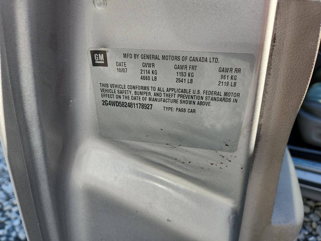 2008 Buick Lacrosse Cxl VIN: 2G4WD582481178927 Lot: 91804955