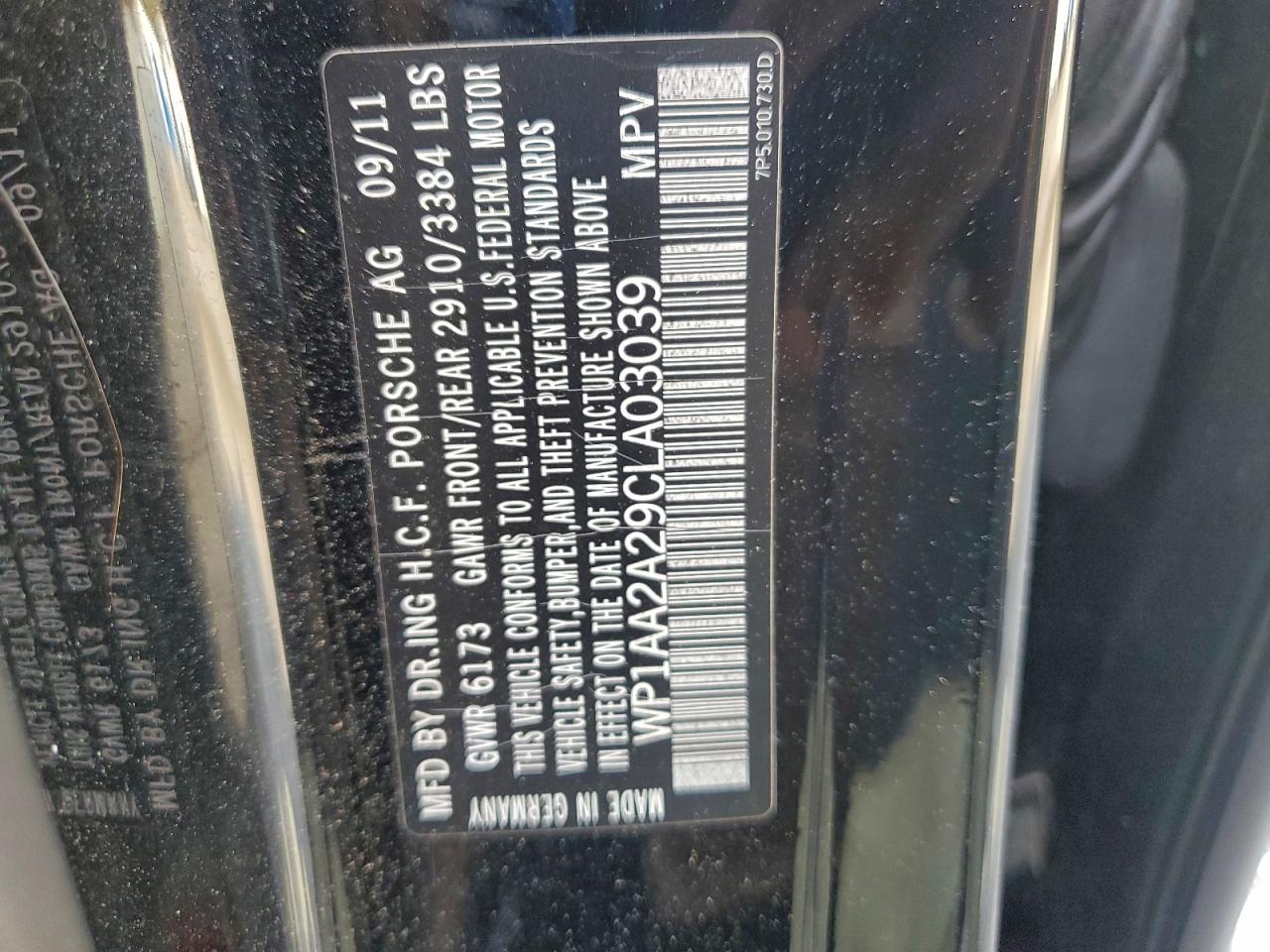 2012 Porsche Cayenne VIN: WP1AA2A29CLA03039 Lot: 93939765