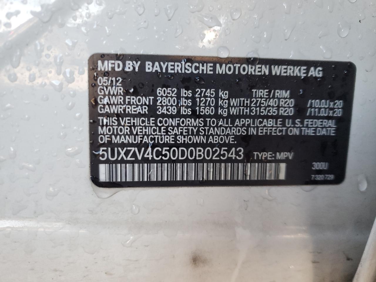 2013 BMW X5 xDrive35I VIN: 5UXZV4C50D0B02543 Lot: 92203265