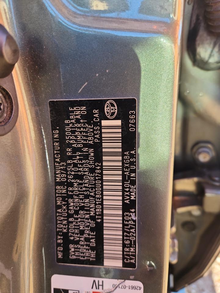 2013 Toyota Avalon Hybrid VIN: 4T1BD1EB0DU017842 Lot: 92283875