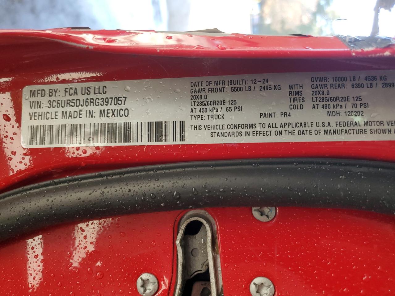 2024 Ram 2500 Big Horn VIN: 3C6UR5DJ6RG397057 Lot: 91971275