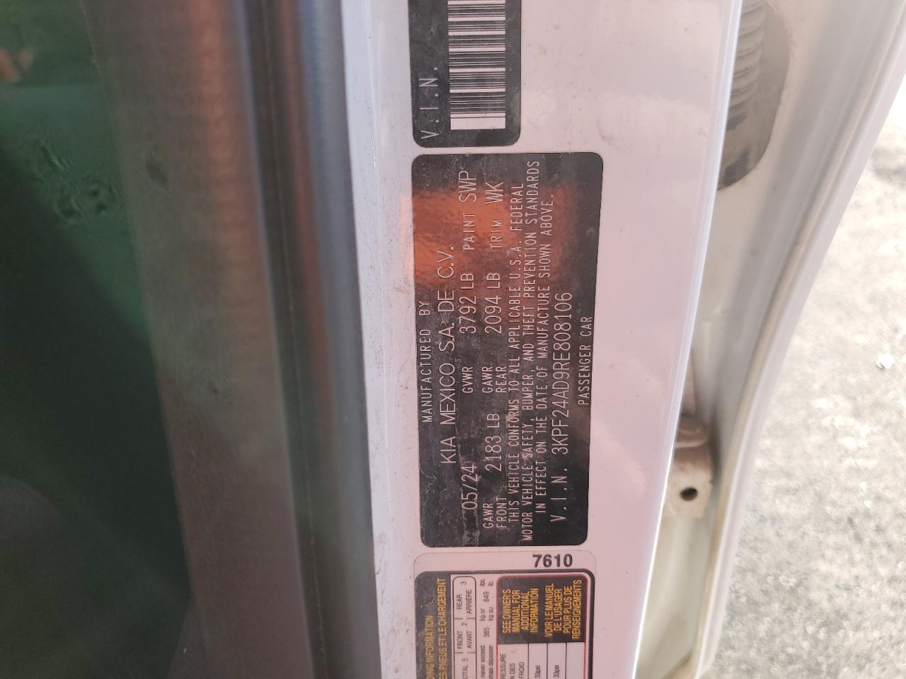 2024 Kia Forte Lx VIN: 3KPF24AD9RE808106 Lot: 92435975