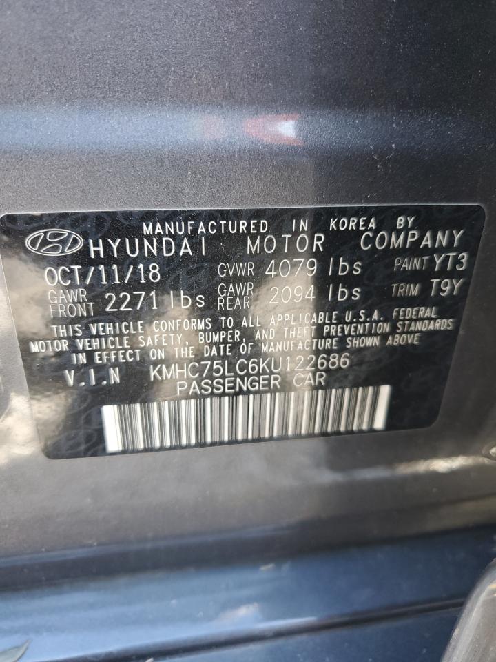 2019 Hyundai Ioniq Sel VIN: KMHC75LC6KU122686 Lot: 92215685