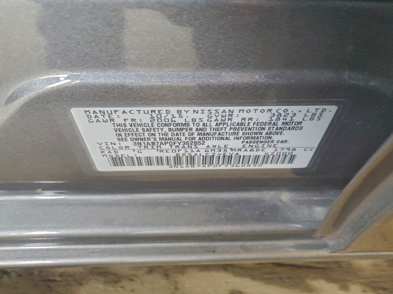 2015 Nissan Sentra S VIN: 3N1AB7AP0FY362852 Lot: 94450765