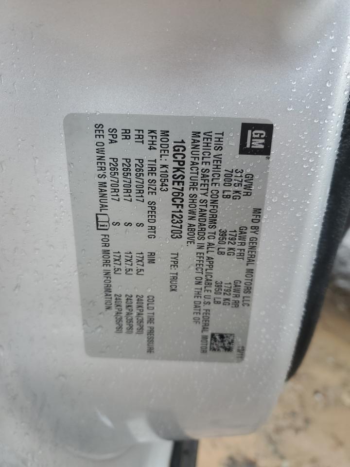 2012 Chevrolet Silverado K1500 Lt VIN: 1GCPKSE76CF123703 Lot: 92049125