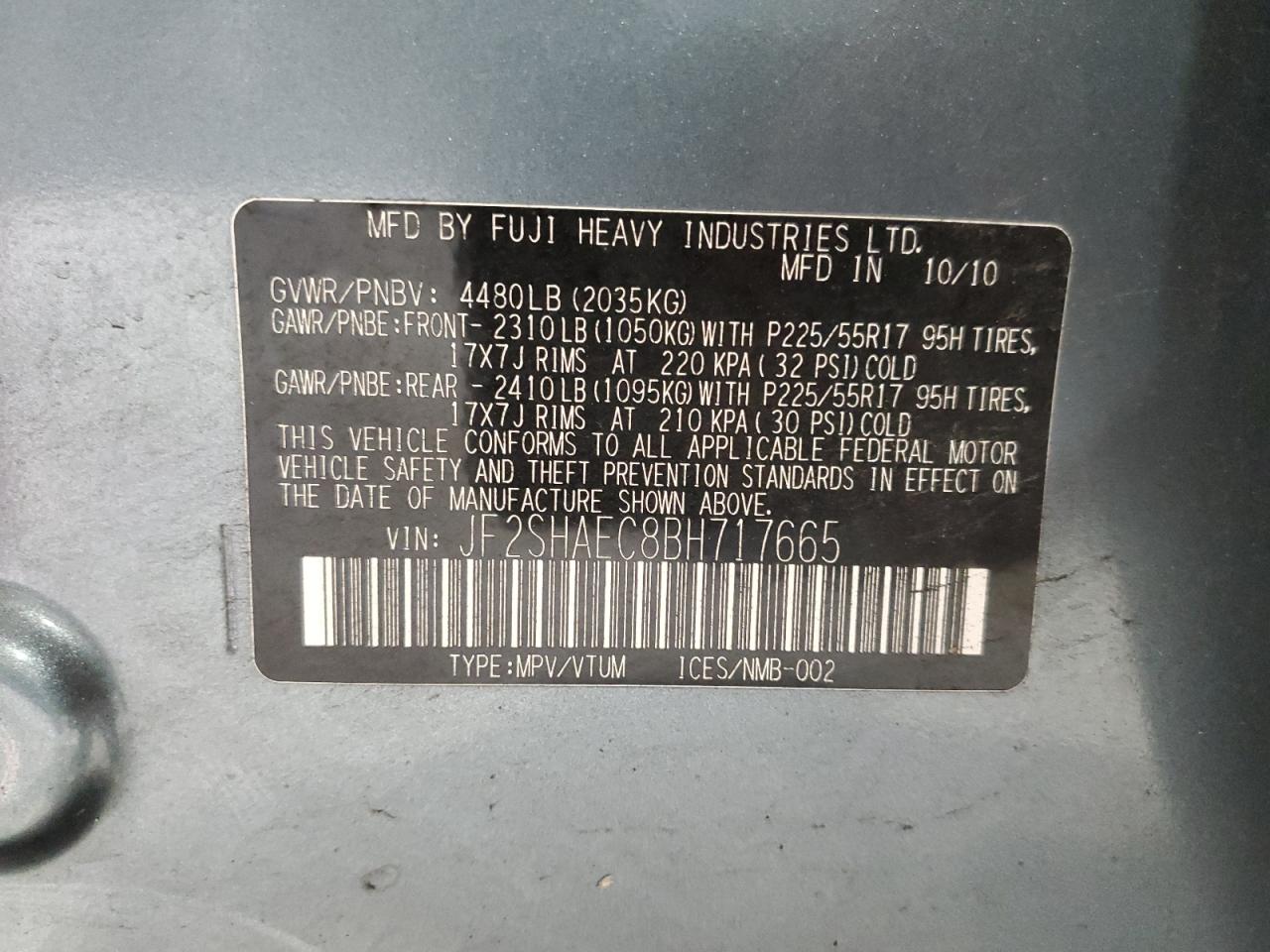 2011 Subaru Forester Limited VIN: JF2SHAEC8BH717665 Lot: 93207295