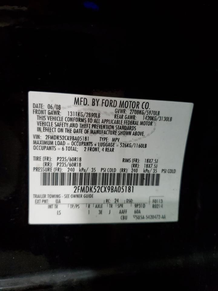 2009 Ford Flex Sel VIN: 2FMDK52CX9BA05181 Lot: 92716205