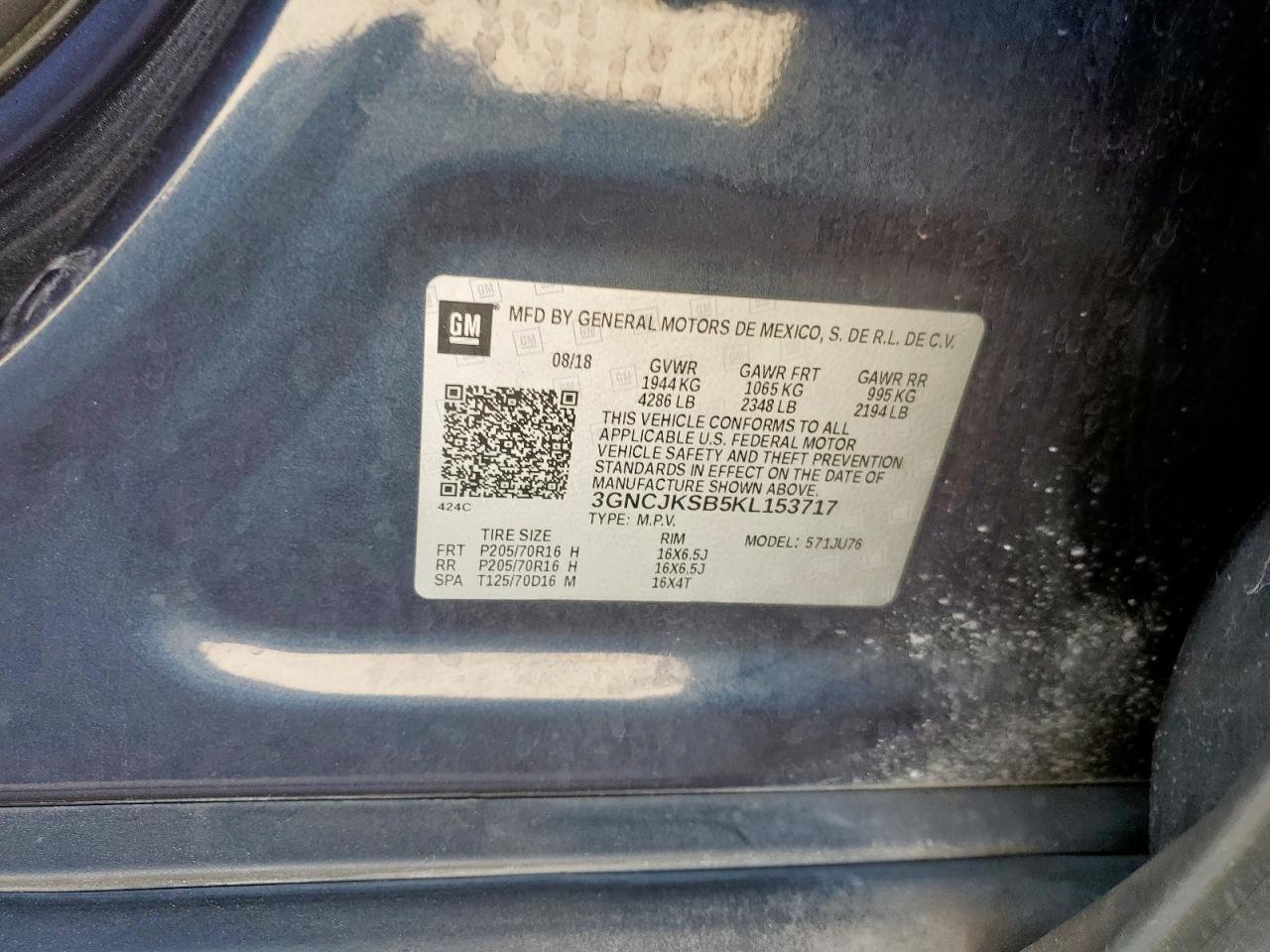 2019 Chevrolet Trax Ls VIN: 3GNCJKSB5KL153717 Lot: 91566545