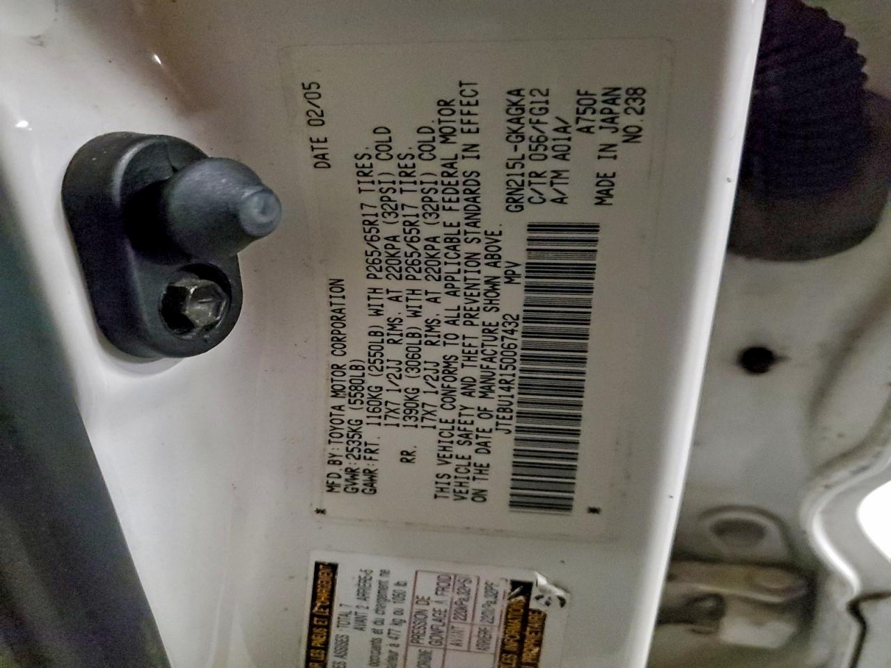 2005 Toyota 4Runner Sr5 VIN: JTEBU14R150067432 Lot: 94233825