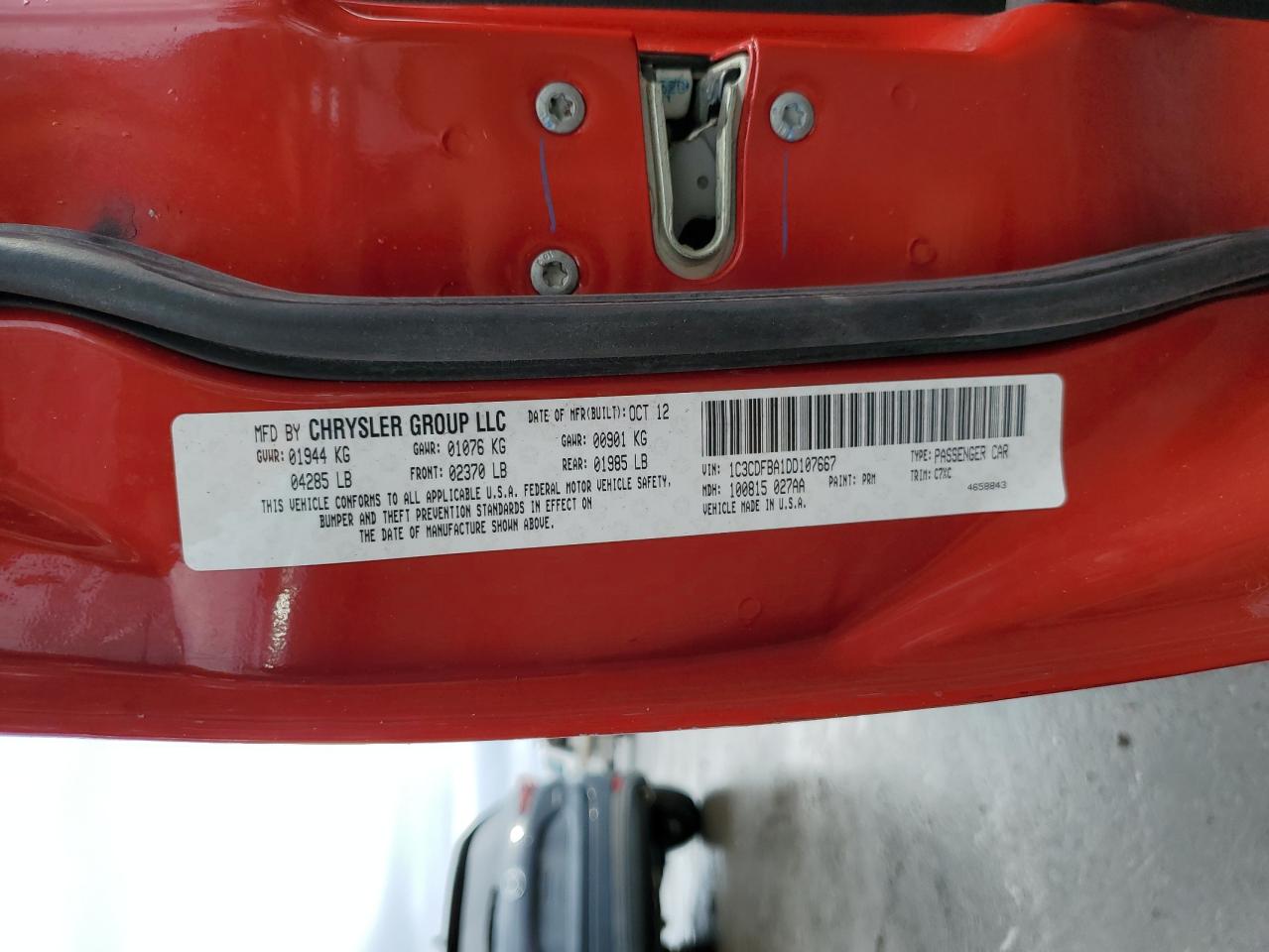 2013 Dodge Dart Sxt VIN: 1C3CDFBA1DD107667 Lot: 91838615