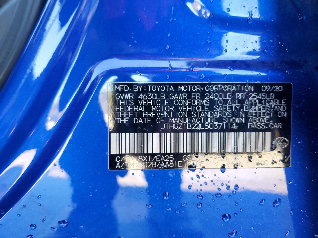 2020 Lexus Is 350 F Sport VIN: JTHGZ1B22L5037114 Lot: 92236375