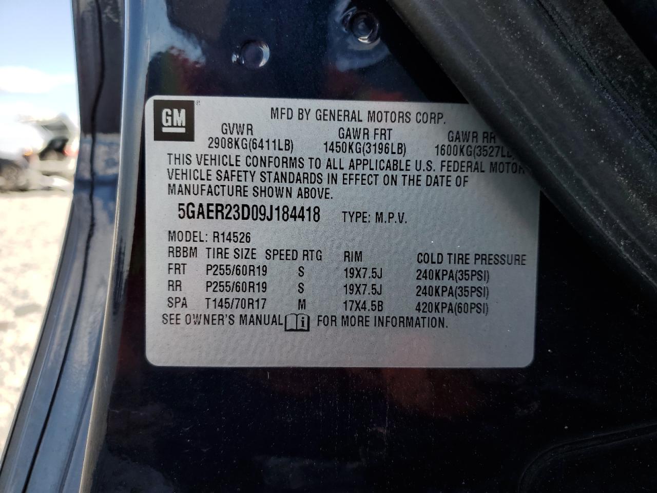 2009 Buick Enclave Cxl VIN: 5GAER23D09J184418 Lot: 93110255