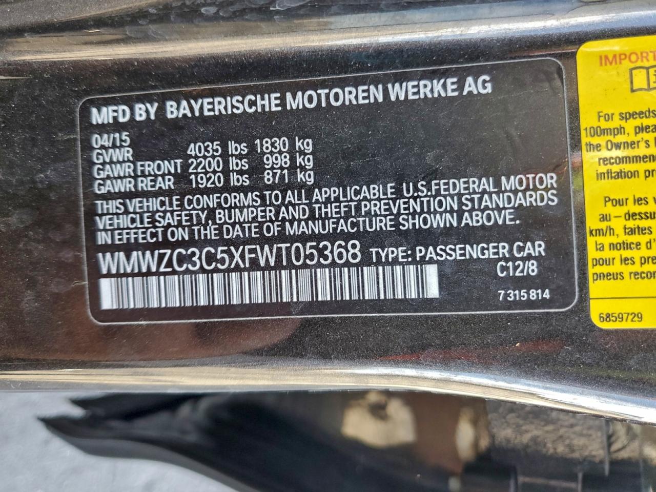 2015 Mini Cooper S Countryman VIN: WMWZC3C5XFWT05368 Lot: 93911845