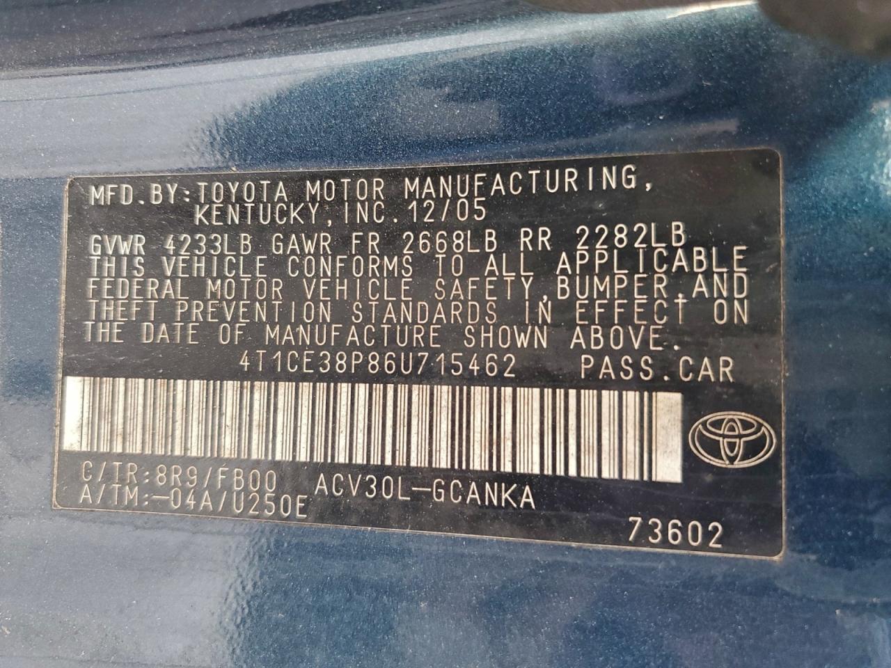 2006 Toyota Camry Solara Se VIN: 4T1CE38P86U715462 Lot: 93929845