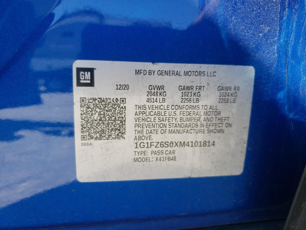 2021 Chevrolet Bolt Ev Premier VIN: 1G1FZ6S0XM4101814 Lot: 91508585