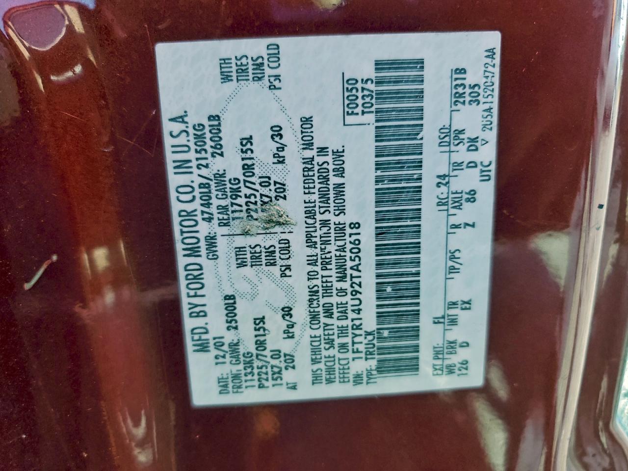 2002 Ford Ranger Super Cab VIN: 1FTYR14U92TA50618 Lot: 94216425