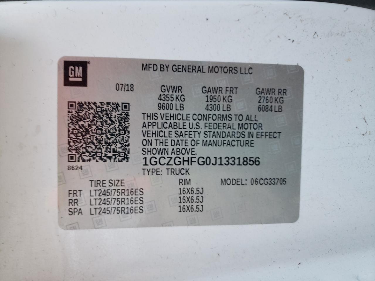 2018 Chevrolet Express G3500 VIN: 1GCZGHFG0J1331856 Lot: 92236475