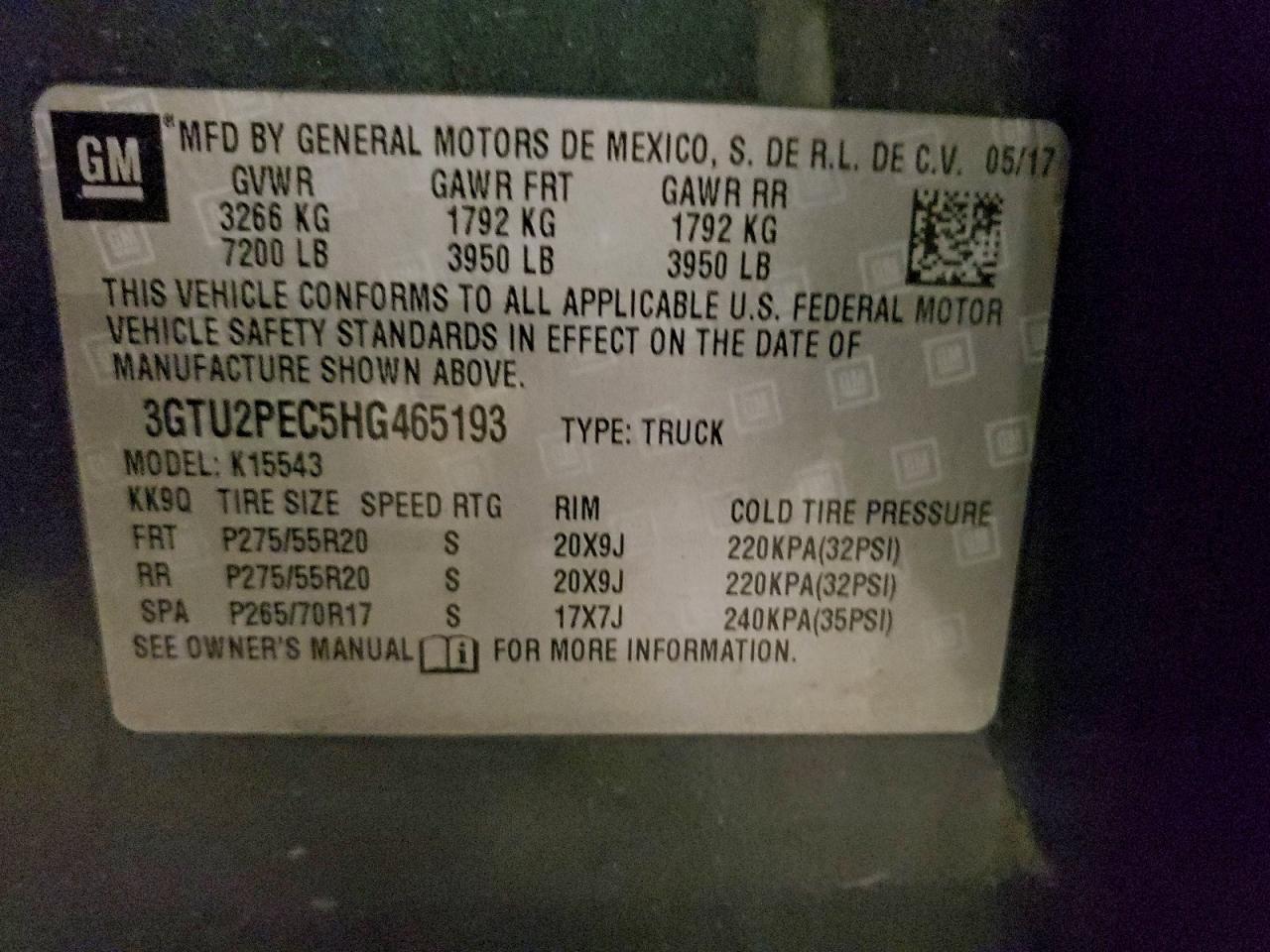 2017 GMC Sierra K1500 Denali VIN: 3GTU2PEC5HG465193 Lot: 93828715