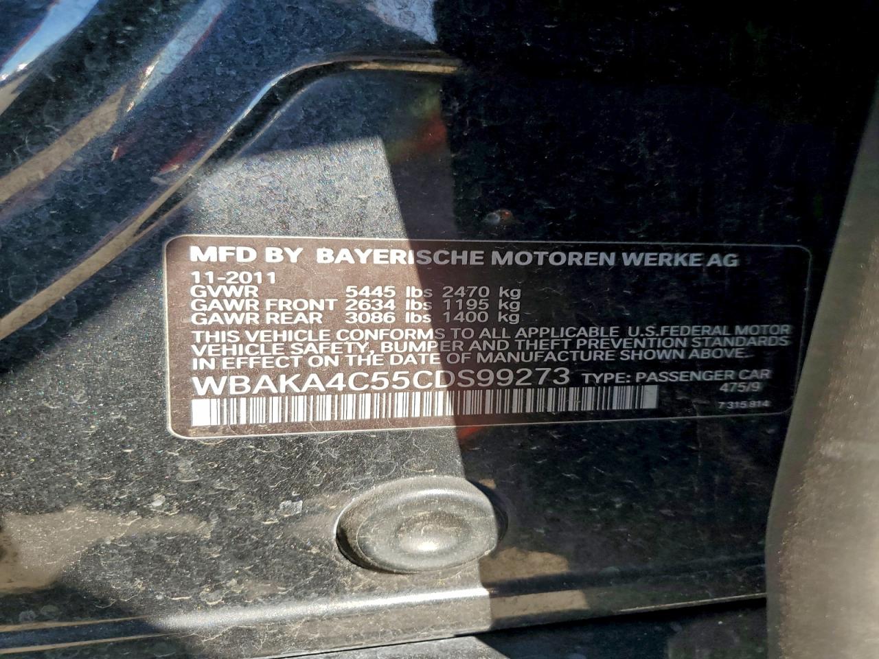 2012 BMW 740 I VIN: WBAKA4C55CDS99273 Lot: 91478005