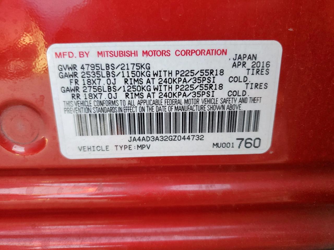 2016 Mitsubishi Outlander Se VIN: JA4AD3A32GZ044732 Lot: 70220885