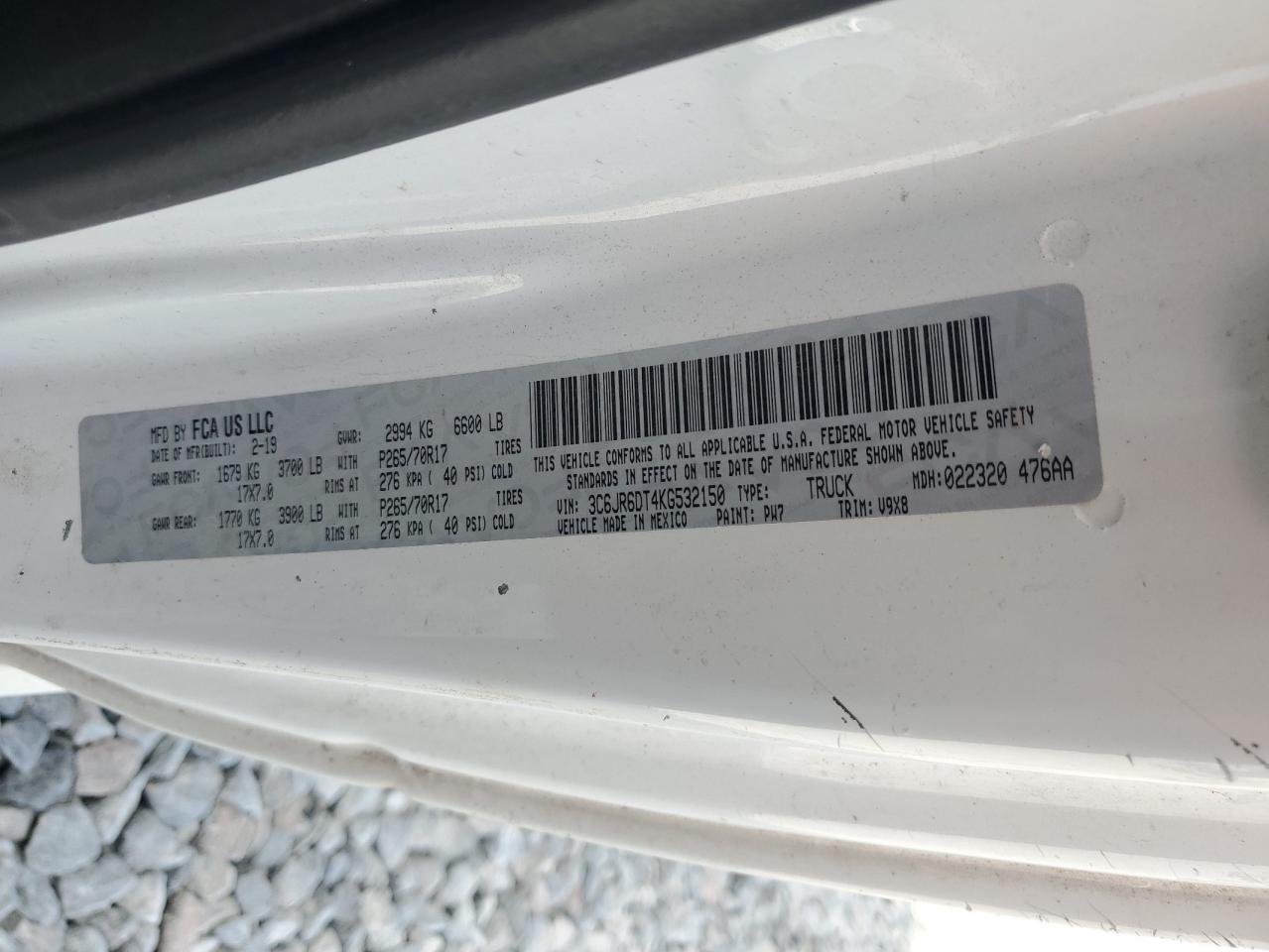 2019 Ram 1500 Classic Tradesman VIN: 3C6JR6DT4KG532150 Lot: 91469965