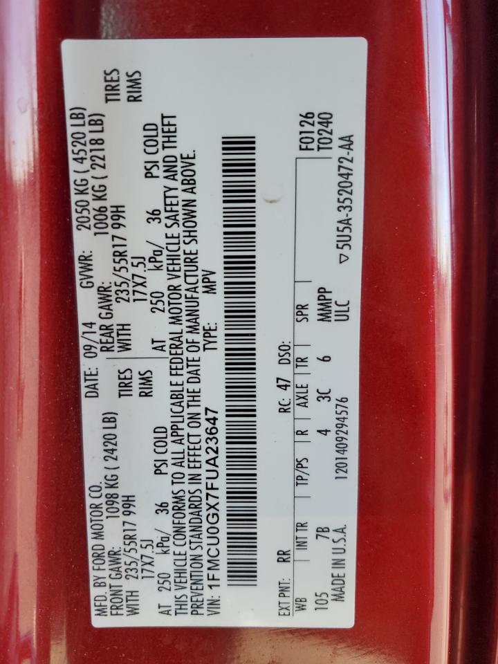 2015 Ford Escape Se VIN: 1FMCU0GX7FUA23647 Lot: 85430765