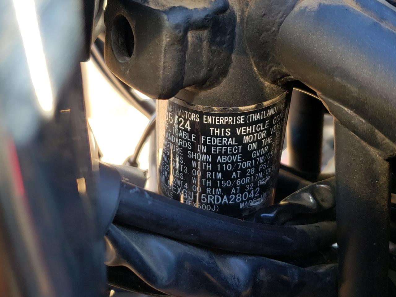 2024 Kawasaki Ex500 A VIN: ML5EXGJ15RDA28042 Lot: 93078455