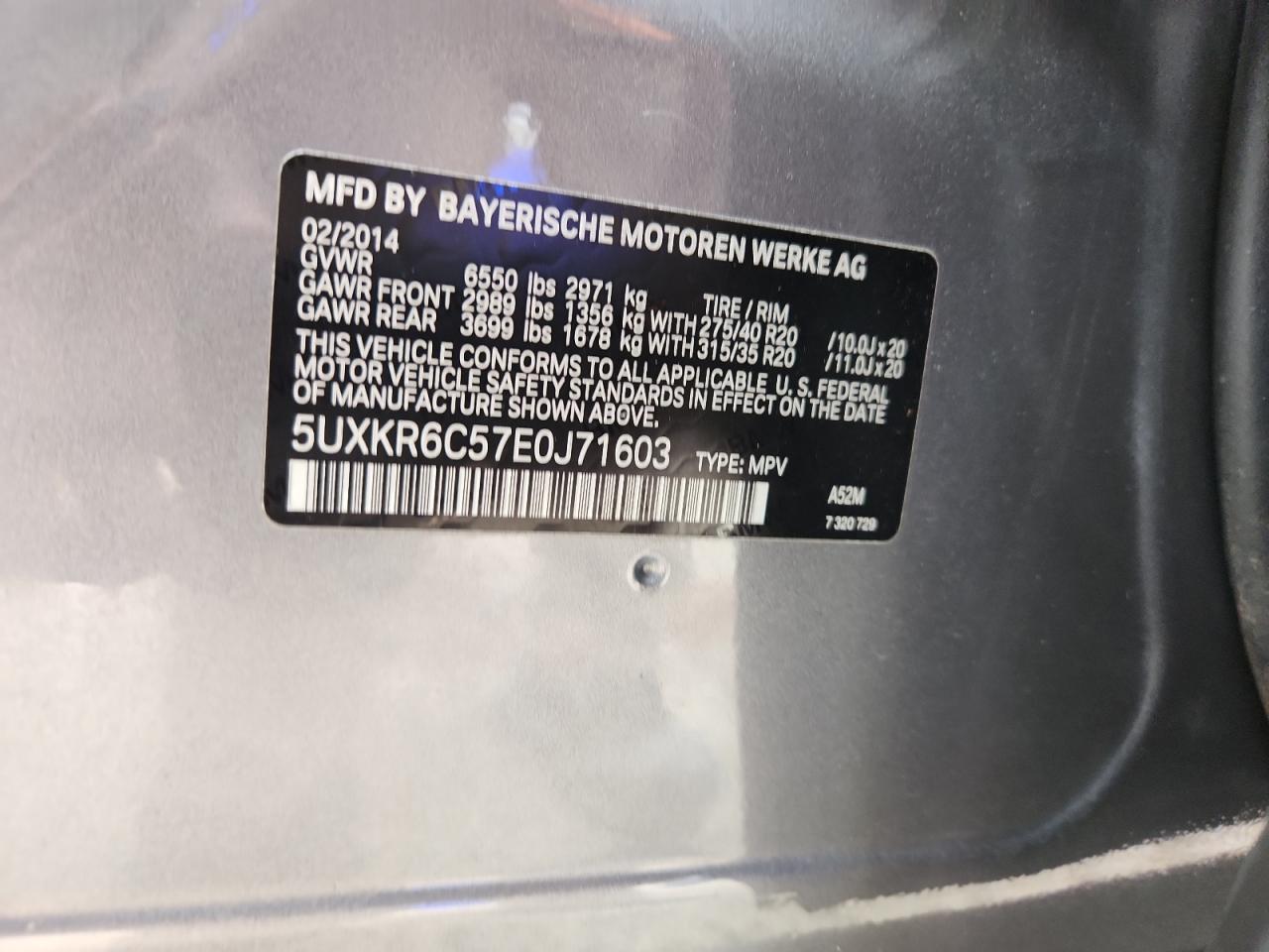 2014 BMW X5 xDrive50I VIN: 5UXKR6C57E0J71603 Lot: 92901075