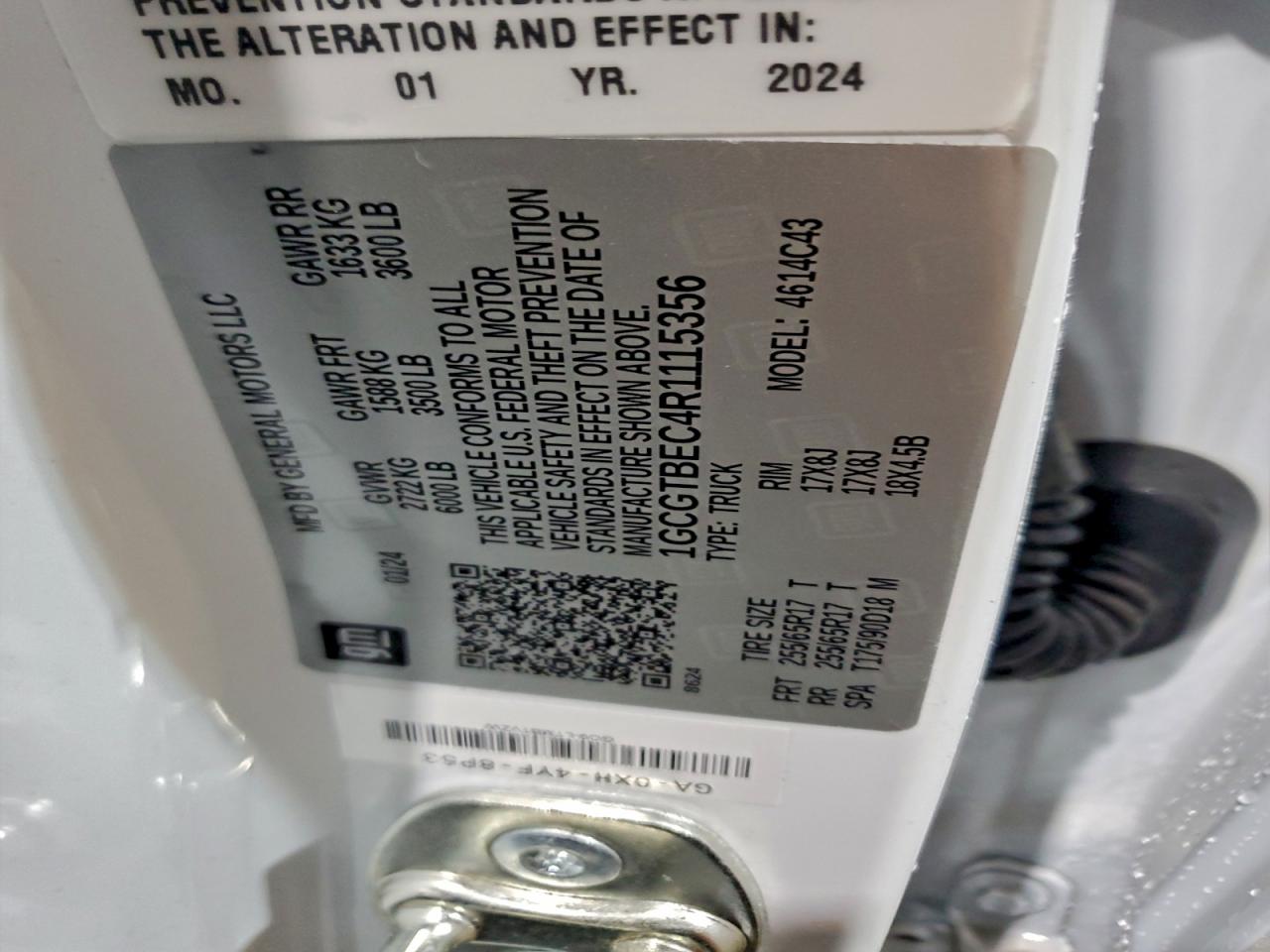 2024 Chevrolet Colorado VIN: 1GCGTBEC4R1115356 Lot: 94492315