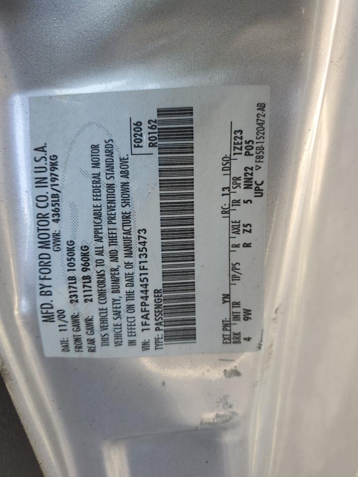 2001 Ford Mustang VIN: 1FAFP44451F135473 Lot: 92528215